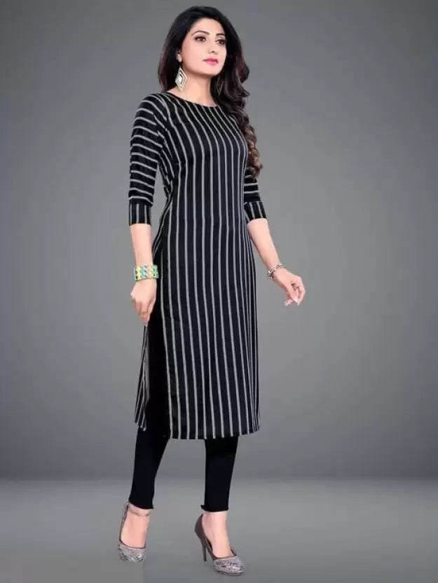 Black suit 
White stripes 
Short sleeves 
Women kurti 