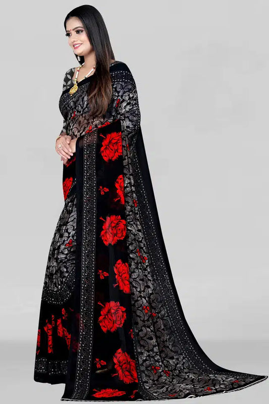 Printed Saree for Women (Black, 5.95 m)