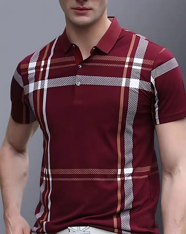 Cotton Blend Printed T-shirt for Men (Maroon, S)